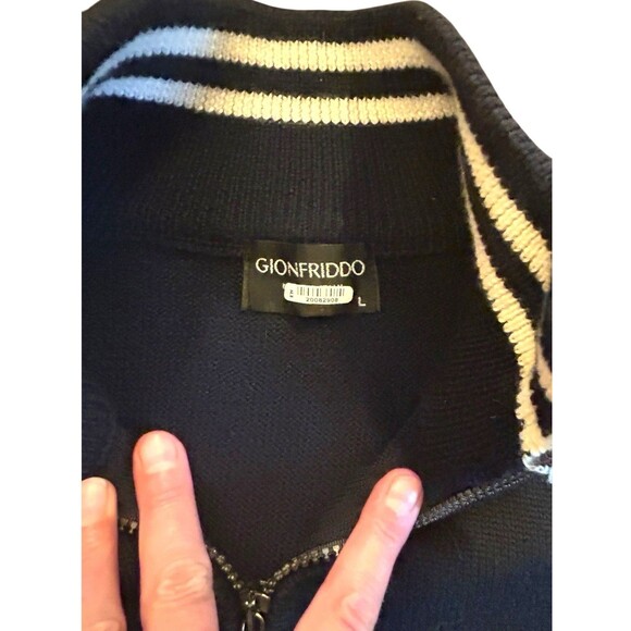 Gionfriddo Full Zip Pullover Sweater Wool Blend SZ Large Made in Italy Navy - Picture 3 of 9